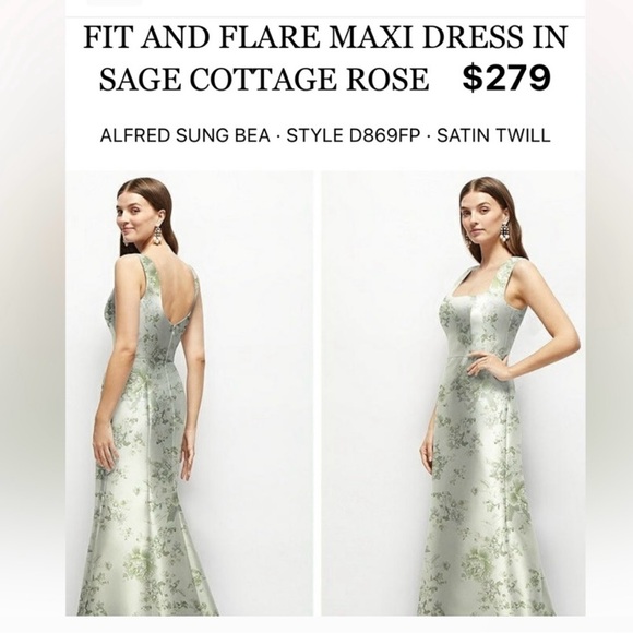 ALFRED SUNG Dresses & Skirts - ALFRED SUNG Sage Floral Maxi Dress